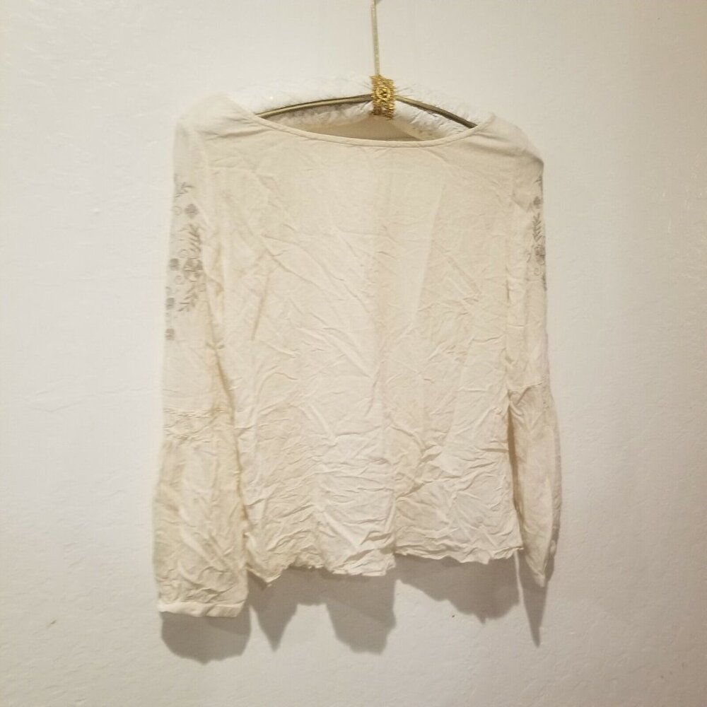 Hinge Women's Long Sleeves Embroidered Blouse Lightweight Top Blouse Small Ivory